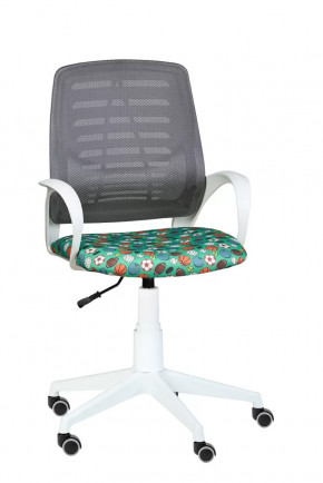 Кресло Ирис WHITE сетка W-02 (серая)/ ткань Т58 (мячики на зеленом) (подлокот.084) белая крестовина в Новом Уренгое - novyj-urengoj.mebel-tymen.ru | фото