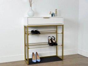 Обувница Вельвет белое дерево/белый матовый/золото в Новом Уренгое - novyj-urengoj.mebel-tymen.ru | фото