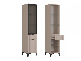 Шкаф однодверный (со стеклом) Рич кашемир/фрапучино матовый/черный в Новом Уренгое - novyj-urengoj.mebel-tymen.ru | фото